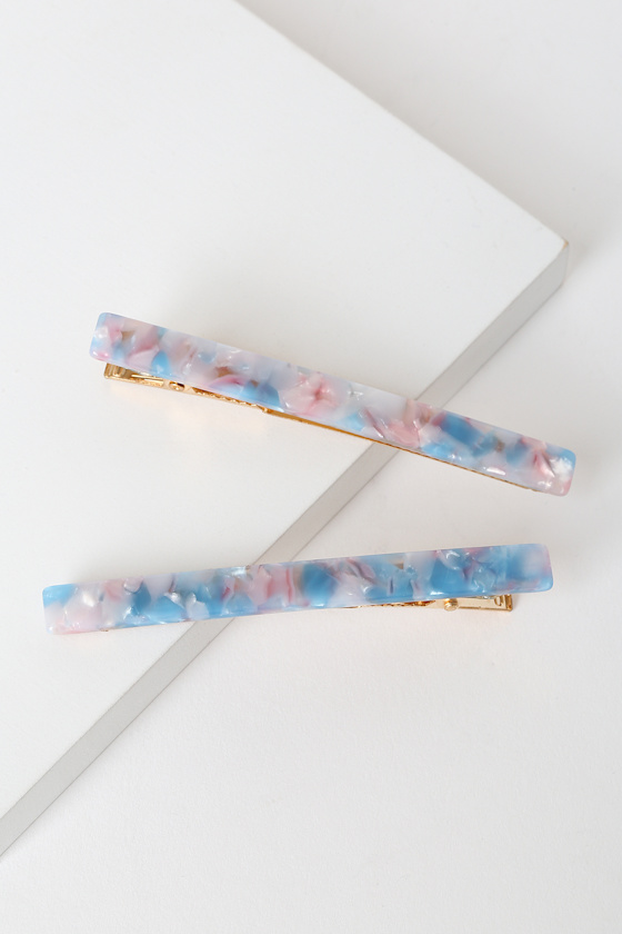 Crushing Hard Pink and Blue Marbled Hair Clips 2