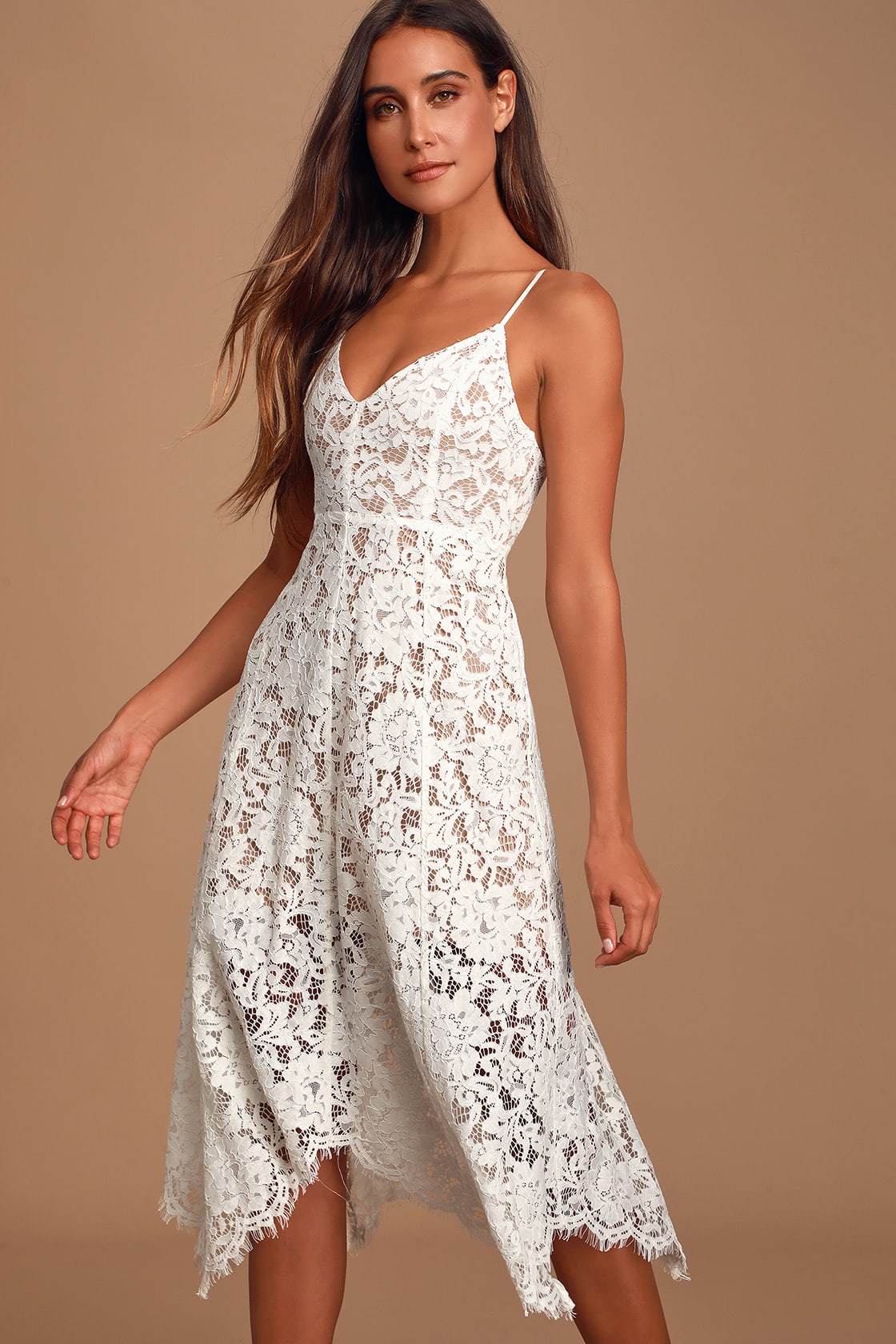 White Lace Midi Rehearsal Dinner Dress Under $100