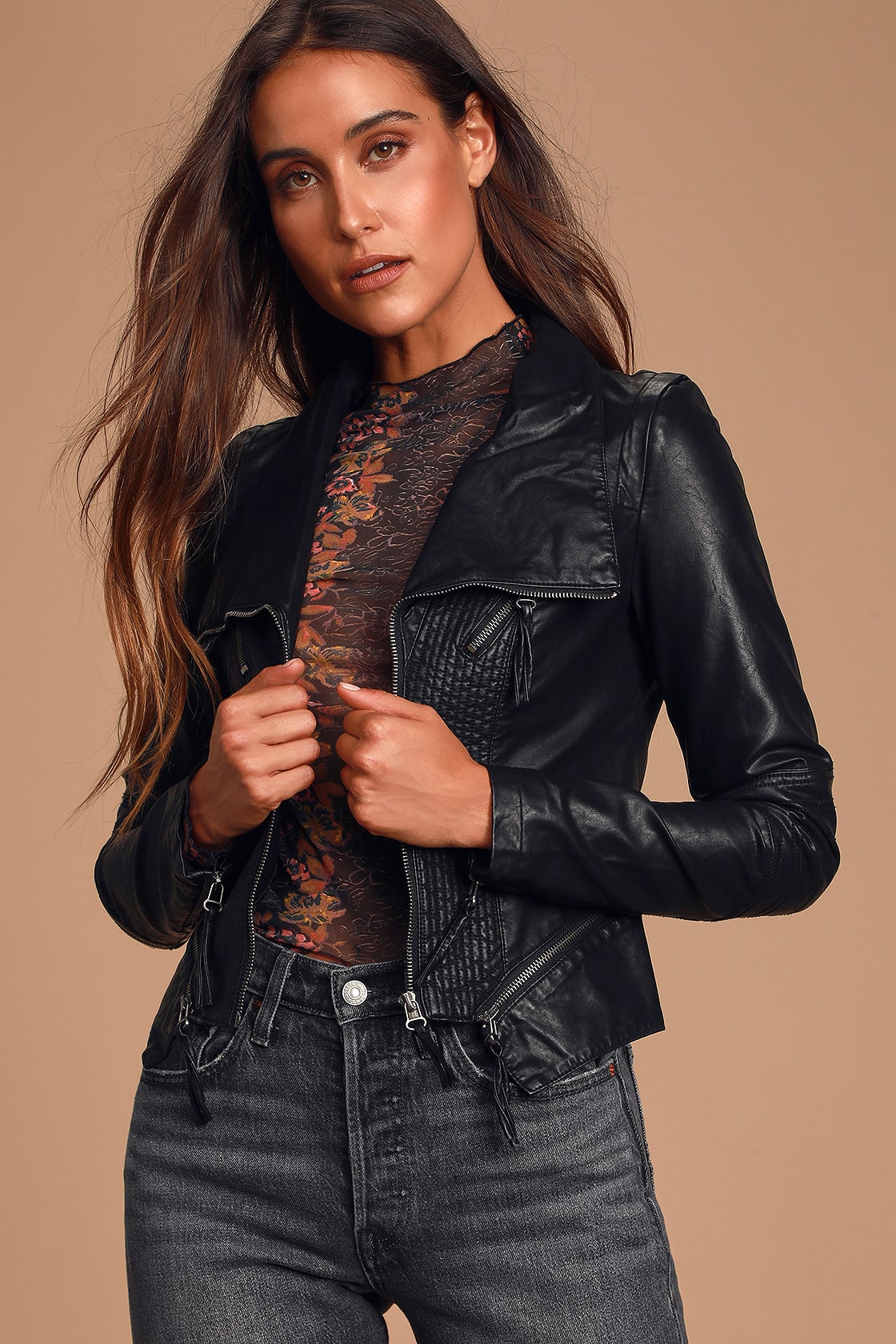 Short black leather jacket