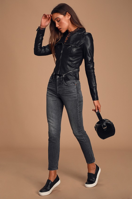 Vegan Leather Jacket Black Moto