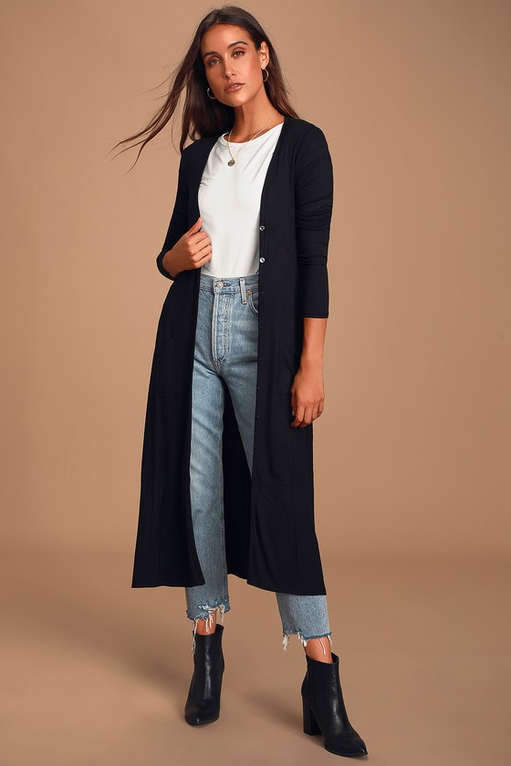 Graceful Ways Black Long Cardigan Sweater