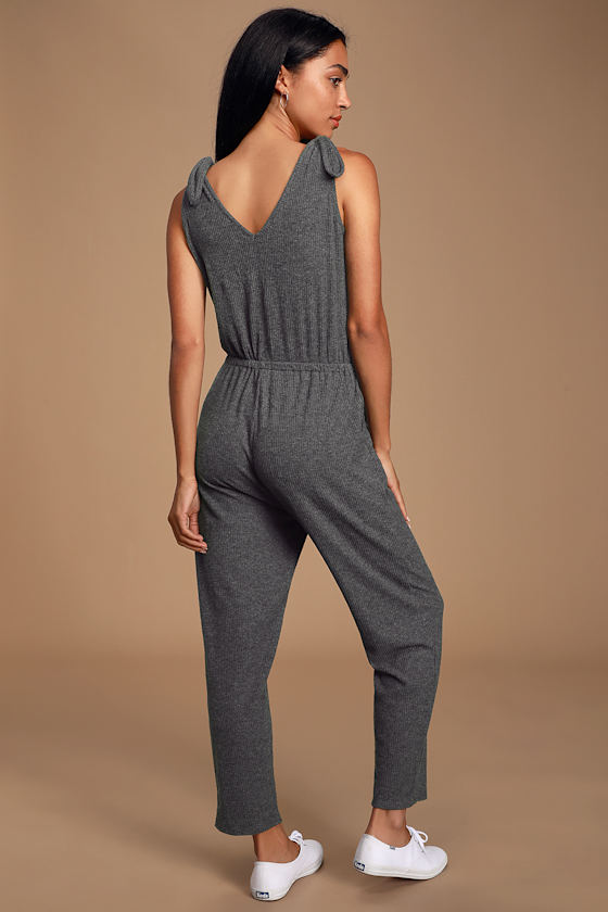 Belmore Heathered Charcoal Grey Ribbed Sleeveless Jumpsuit 5