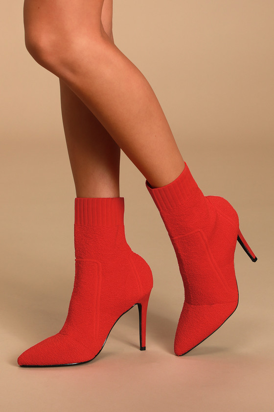 Privileged Magely Red Sock Knit Sock Boots - Lulus