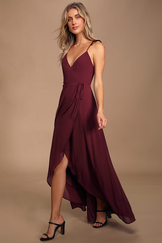 Here's to Us Burgundy High-Low Wrap Dress 8