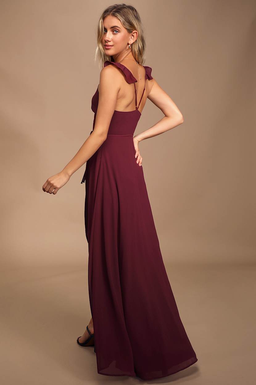 Burgundy Dress - Wrap Dress - High-Low Dress - Maxi Dress - Lulus