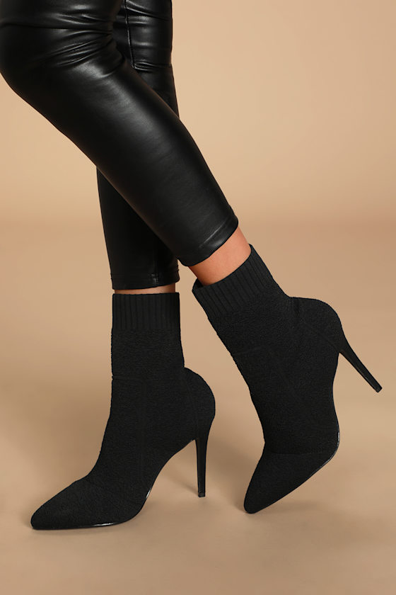 black illusion heel sock ankle boots