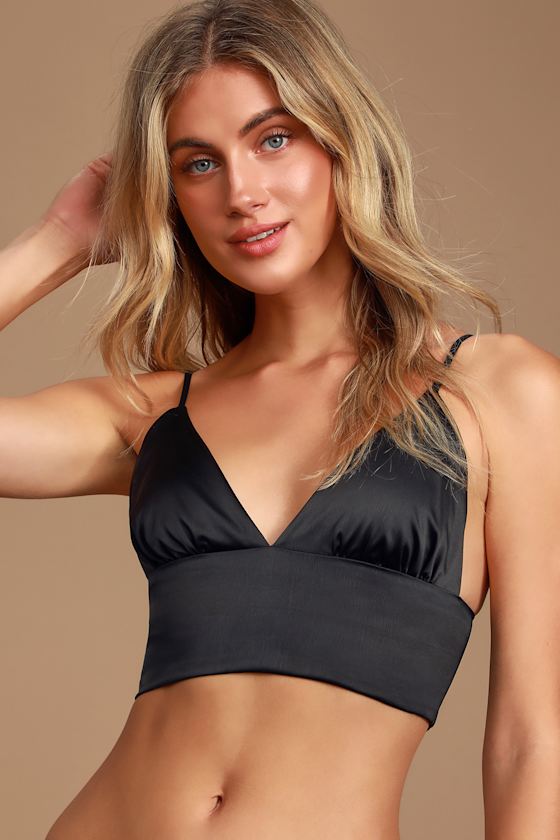 So Smitten Black Satin Longline Bralette 5