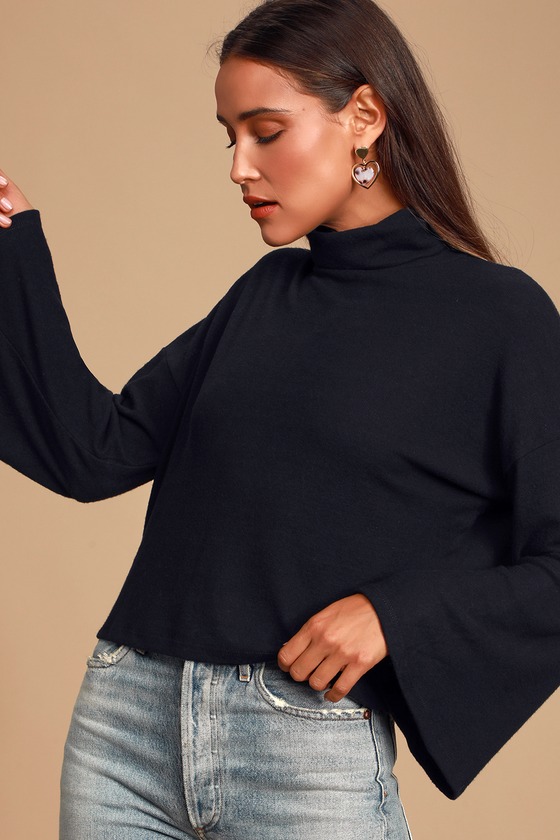 Black Sweater Top - Turtleneck Top - Bell Sleeve Top - Cute Top - Lulus