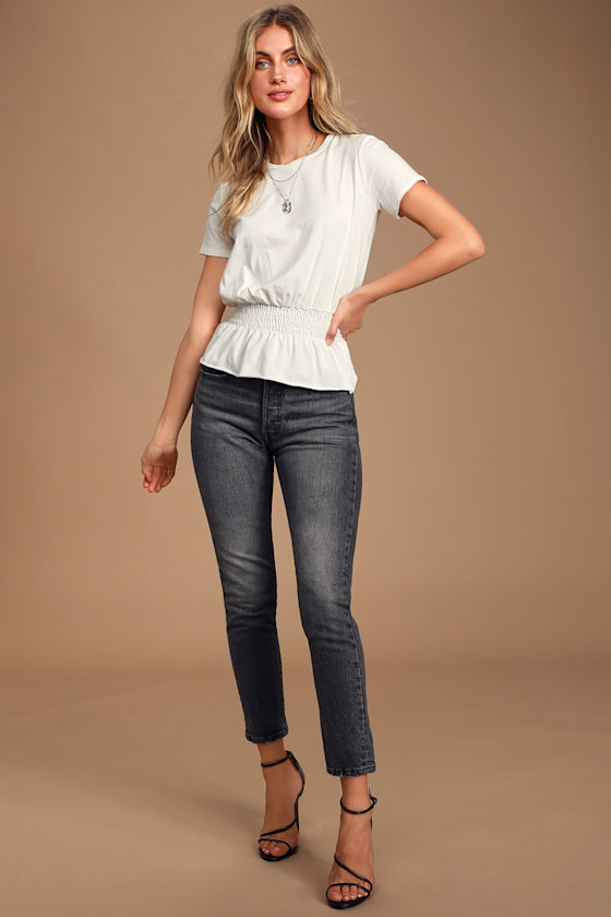 So Simple White Smocked Peplum Tee 5