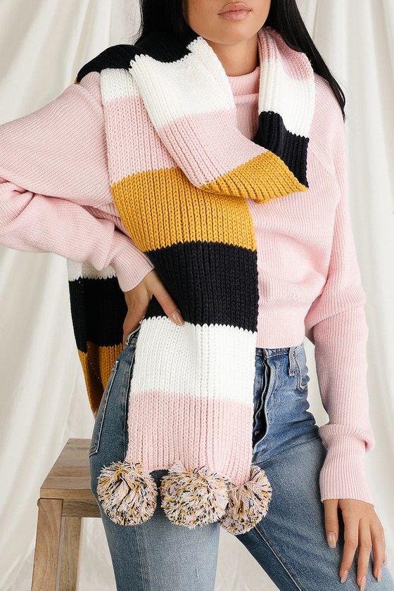 Cozy Colorblock Scarf - Pom Pom Scarf - Cozy Knit Scarf Cozy Colorblock Scarf - Pom Pom Scarf - Cozy Knit Scarf