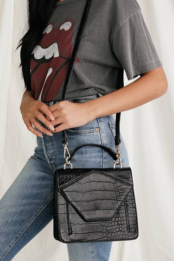 Mars Black Crocodile Embossed Handbag 1