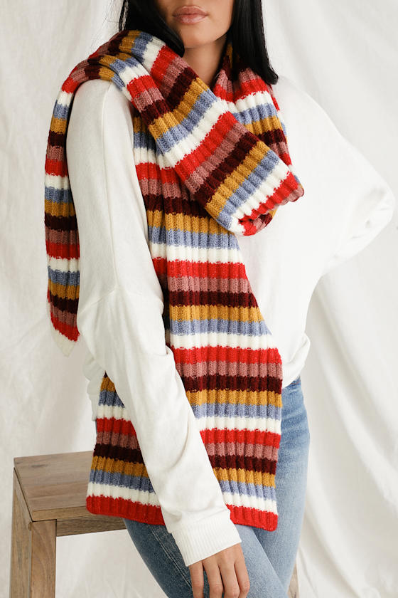 Jolinda Pink Multi Striped Ribbed Scarf 1
