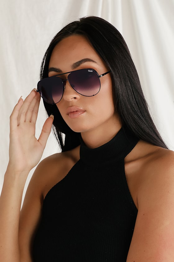 Quay High Key Sunglasses Aviator Sunglasses Black Sunglasses Lulus