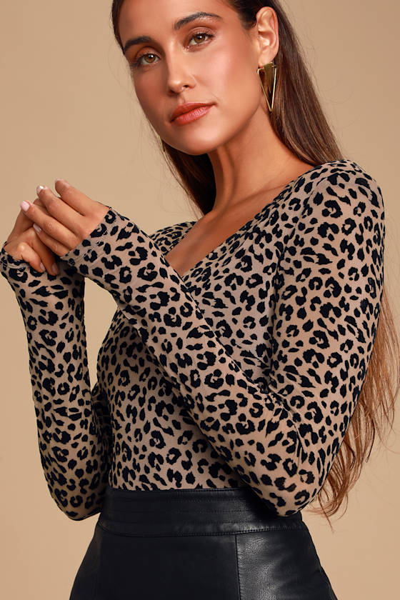 Inca Black and Nude Leopard Print Mesh Long Sleeve Bodysuit 1