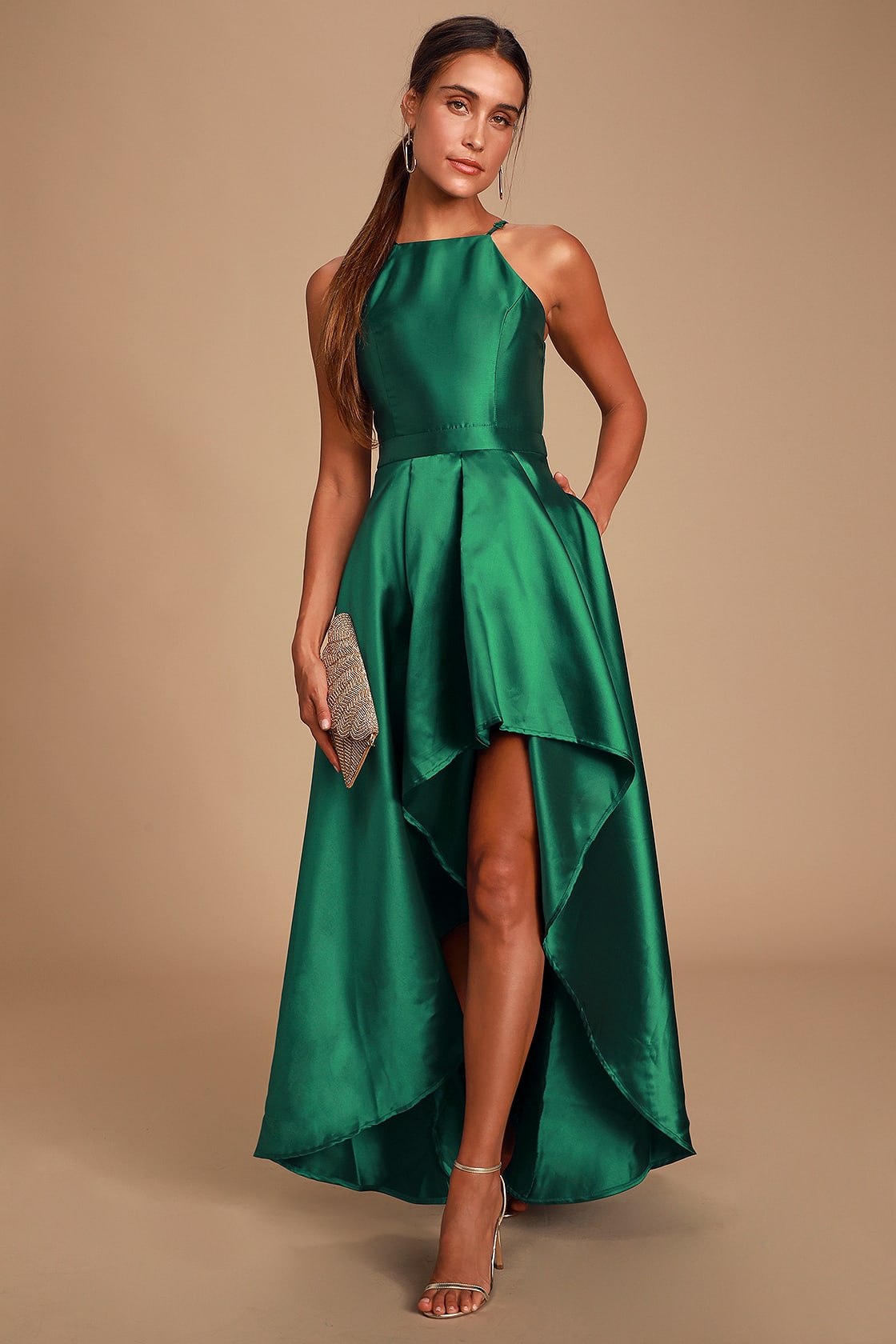 Broadway Show Emerald Green High-Low Maxi Dress