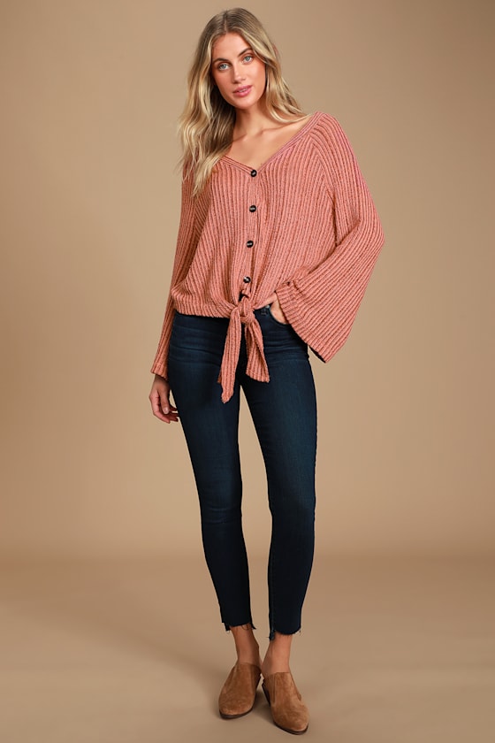 Adelphi Rusty Rose Tie-Front Sweater 1