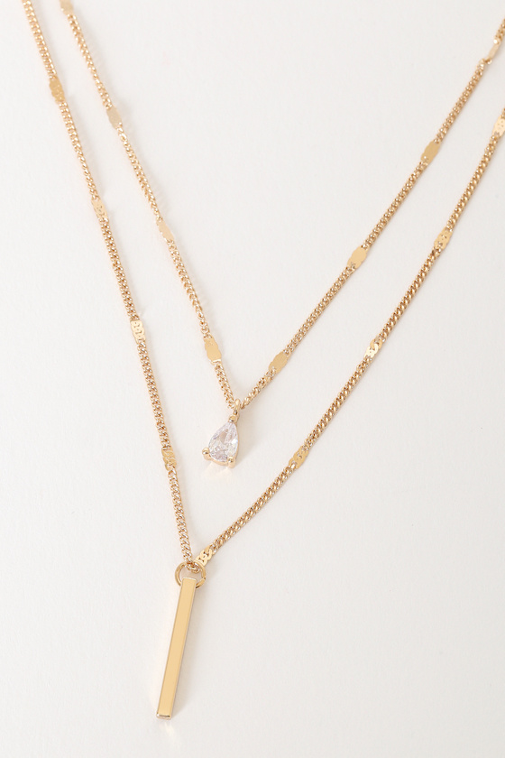 Simple Admiration Gold Rhinestone Layered Necklace 2