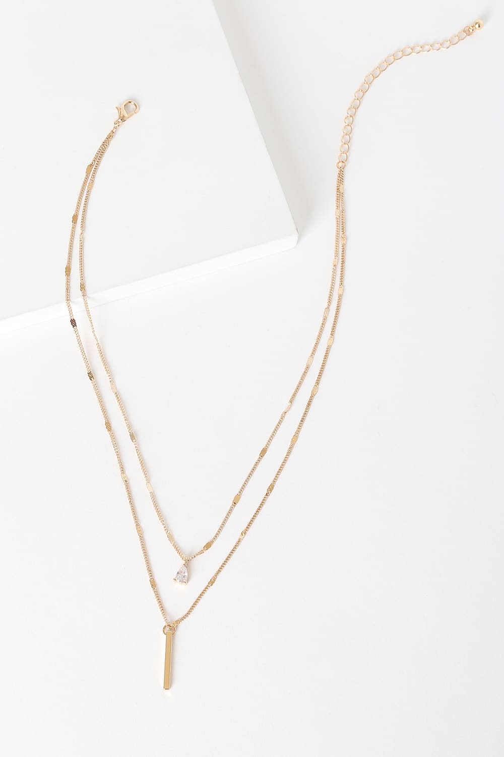 Simple Admiration Gold Rhinestone Layered Necklace