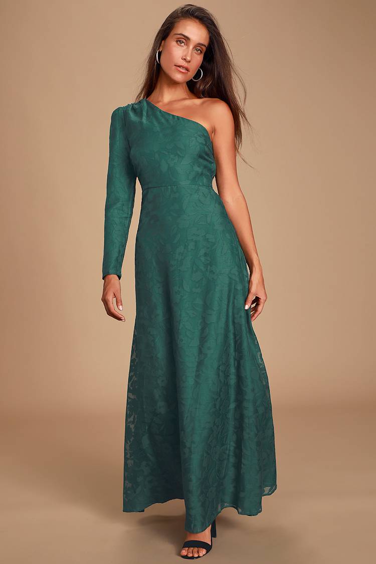 Forest Green Dress - Burnout Floral Maxi - One-Shoulder Dress - Lulus Forest Green Dress - Burnout Floral Maxi - One-Shoulder Dress - Lulus