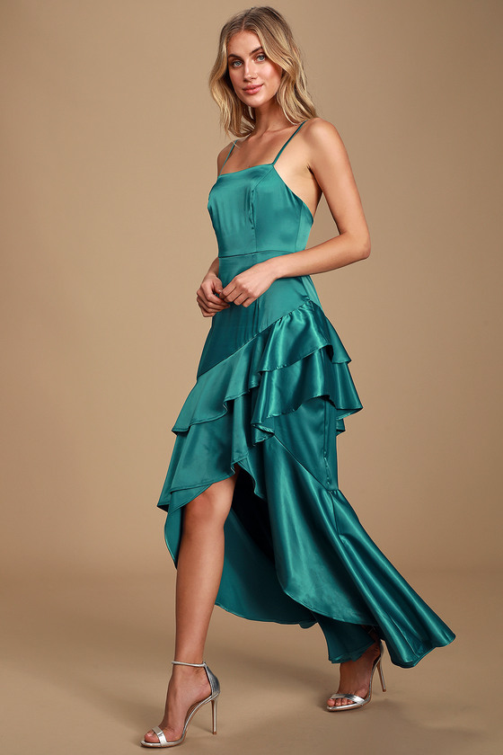 teal ruffle dress