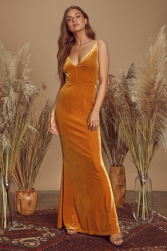 rust orange velvet dress