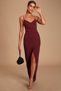 Sweetest Admirer Burgundy Ruched Surplice Maxi Dress