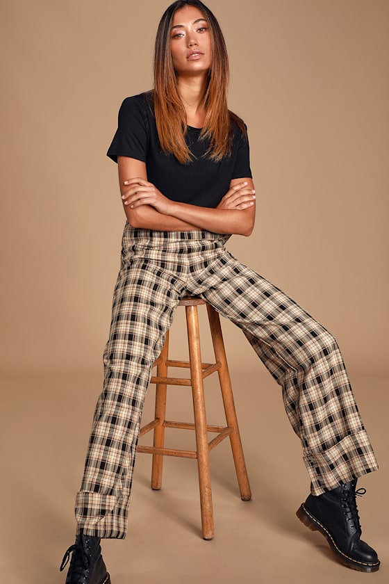 Time's Up Black Multi Plaid Wide Leg Pants 3