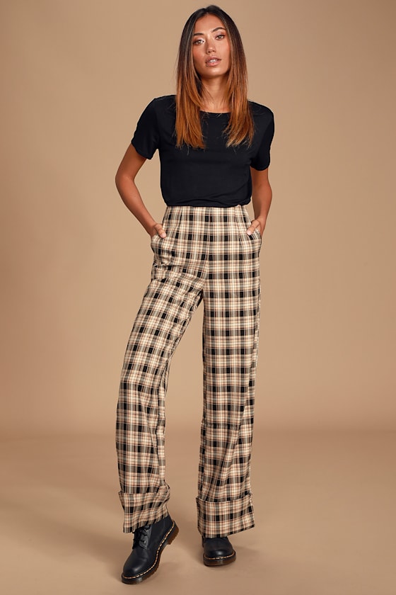 Time's Up Black Multi Plaid Wide Leg Pants 1