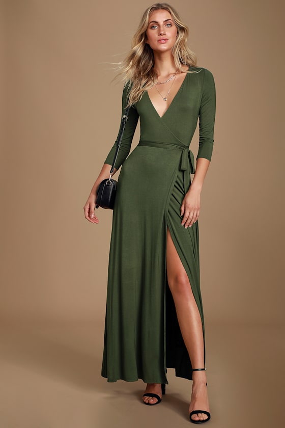 Garden District Olive Green Wrap Maxi Dress 1