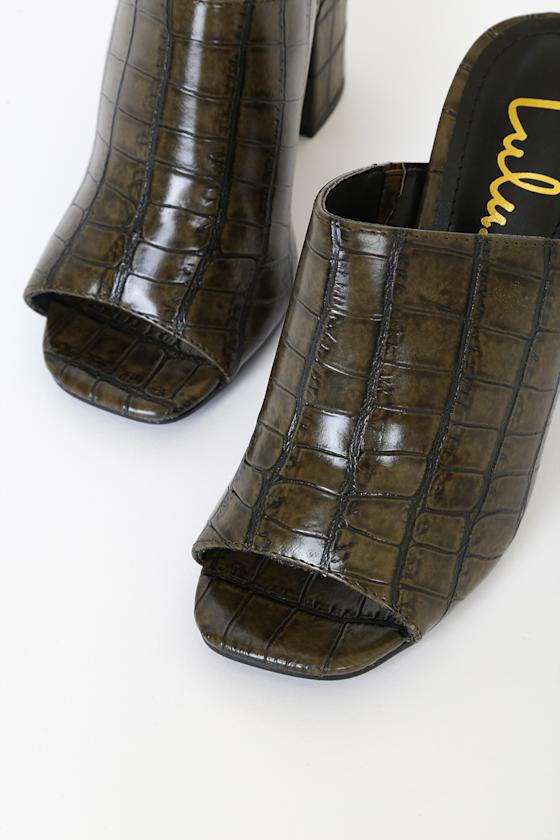 Cute Olive Green Mules Croc Mules Embossed Mules Lulus
