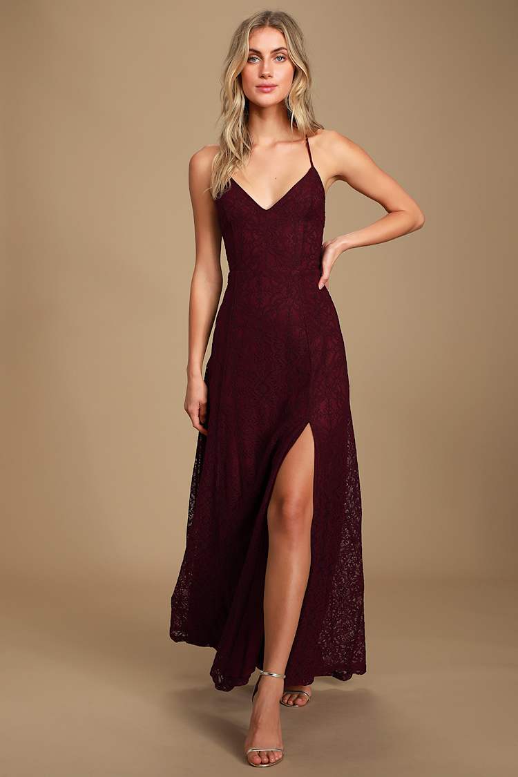 Destinee Burgundy Lace Sleeveless Maxi Dress