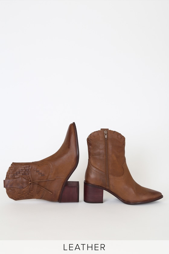Hidden Agenda Brown Leather Pointed-Toe Mid-Calf High Heel Boots