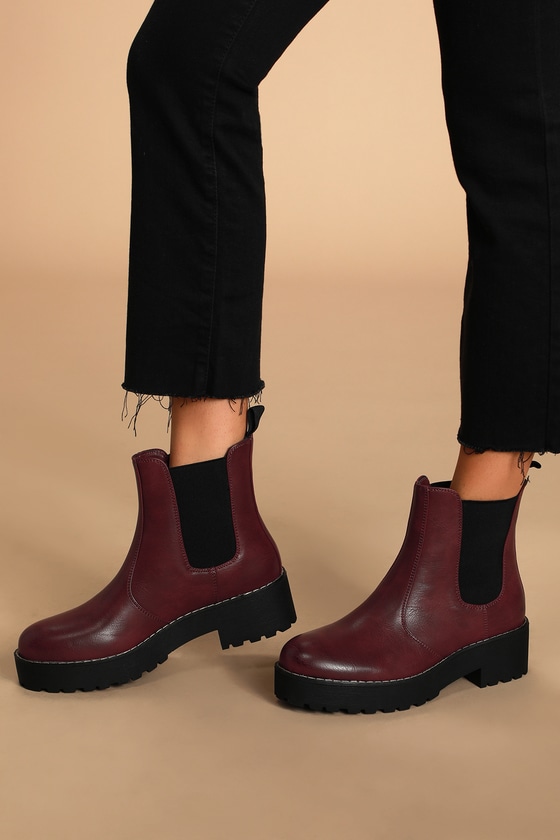 burgundy platform booties
