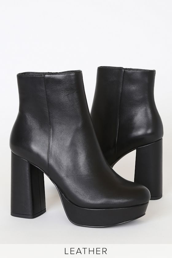 Grate Black Leather Platform Ankle Booties 3