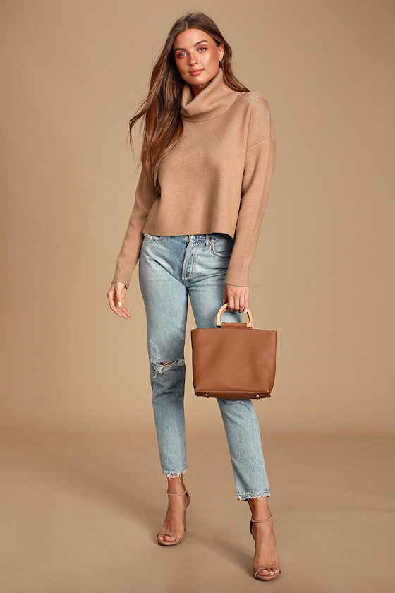 Let's Cuddle Tan Cowl Neck Sweater 1