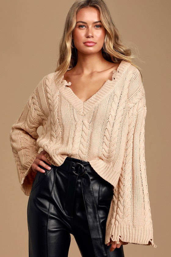 blush cable knit sweater