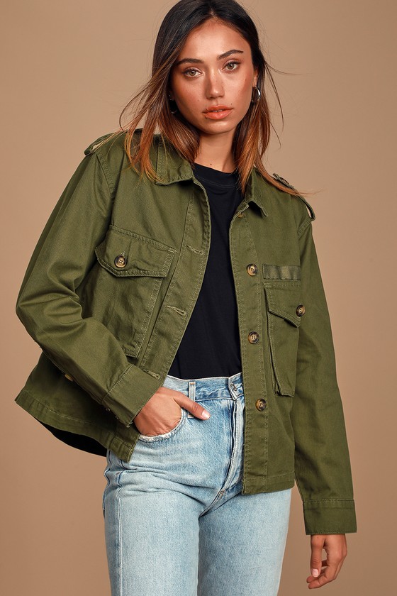 Olive Green Utility Jacket - Collared Jacket - Cropped Jacket - Lulus