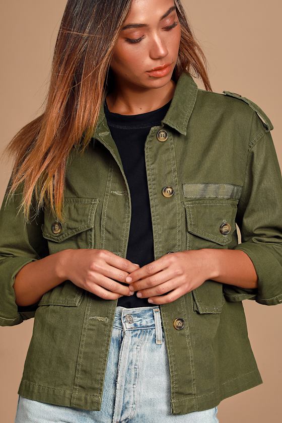 Olive Green Utility Jacket - Collared Jacket - Cropped Jacket - Lulus