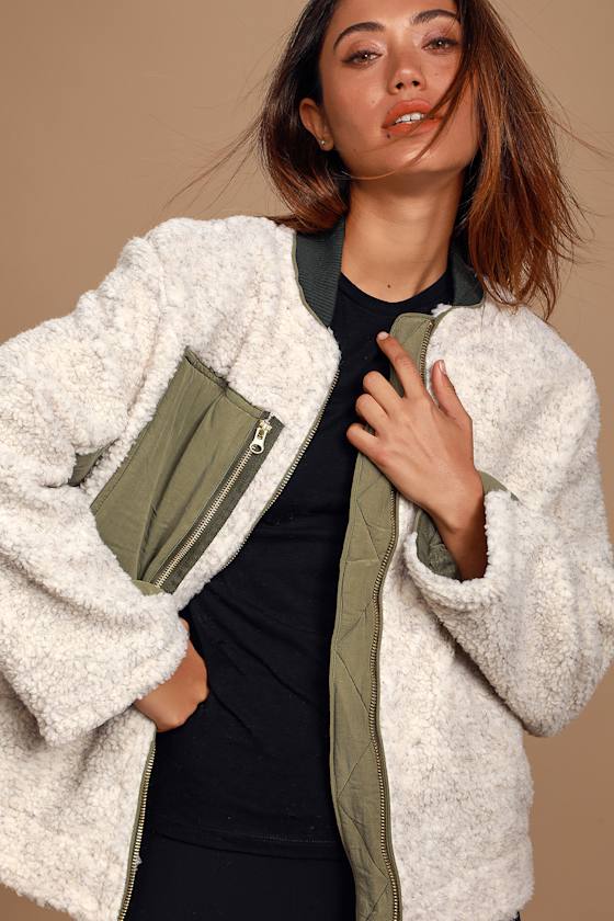 Rivington Olive Green and Ivory Sherpa Jacket 1