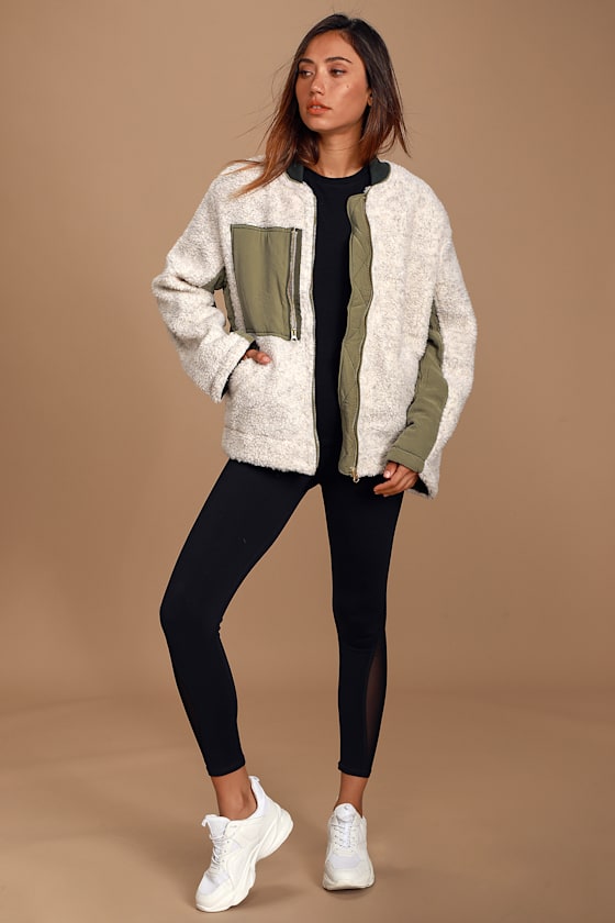 Rivington Olive Green and Ivory Sherpa Jacket 2