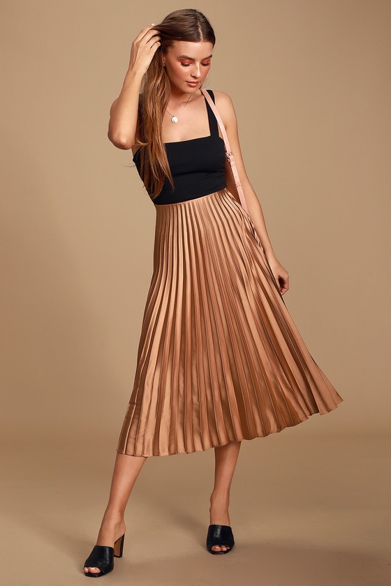 Beige Skirt Satin Skirt Midi Skirt Satin Pleated Skirt