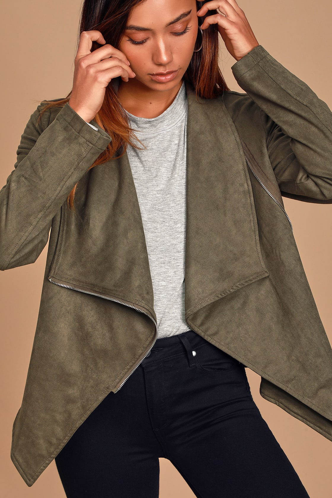 Wild at Heart Olive Green Vegan Suede Moto Jacket