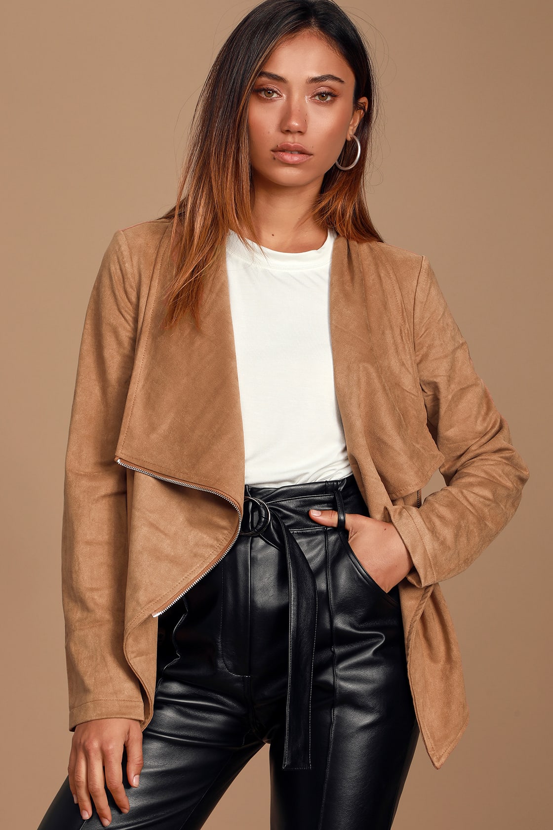 Wild at Heart Tan Vegan Suede Moto Jacket