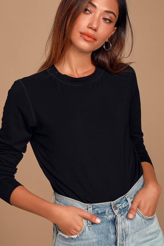 Cute Black Bodysuit - Long Sleeve Bodysuit - Jersey Knit Bodysuit - Lulus