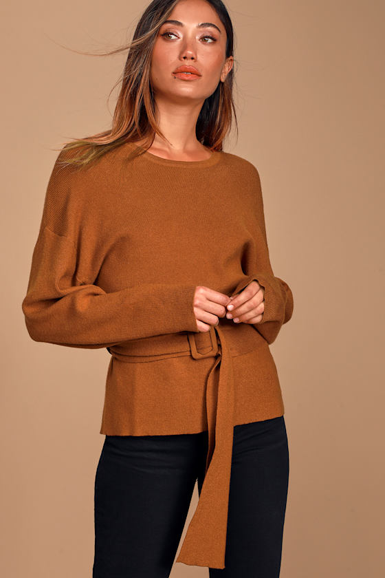 Lush Belted Sweater Orange Knit Sweater Sweater Top Sweater Lulus