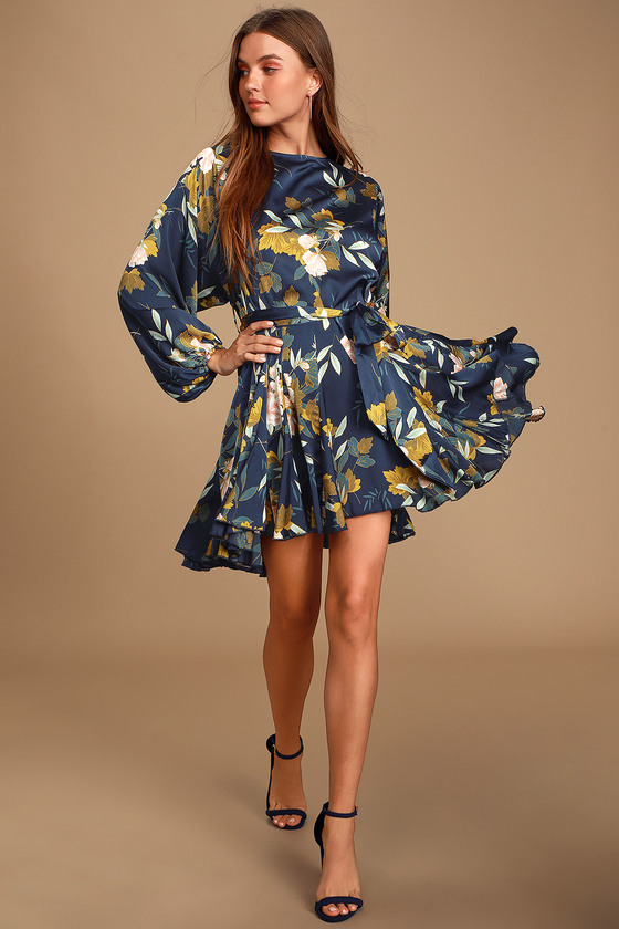 navy blue long sleeve mini dress