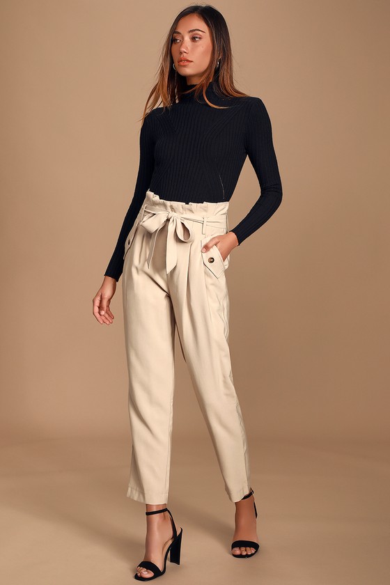 Chic Beige Pants - Paperbag Waist Pants 