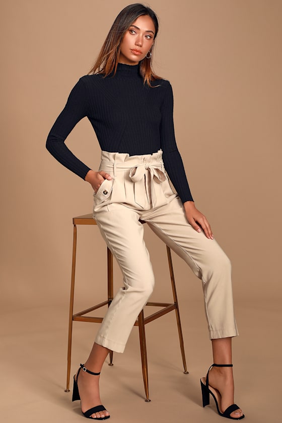 Saxson Beige Paperbag Waist Pants 5