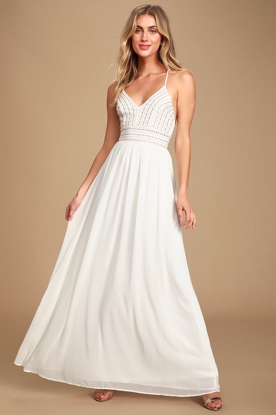 Stunning White Embroidered Maxi Dress - Beaded Maxi Dress - Lulus