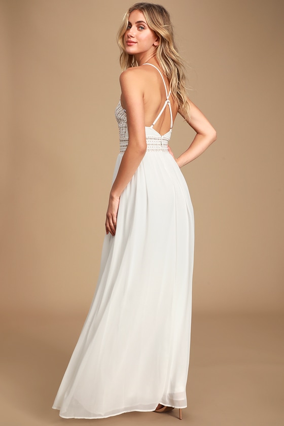 Stunning White Embroidered Maxi Dress - Beaded Maxi Dress - Lulus